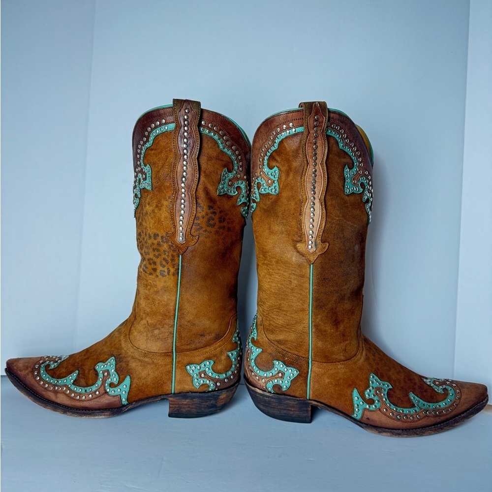 Old Gringo Western Tan and Turquoise Leather Cowboy Boots Size 9B - Picture 12 of 15